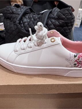 Ted Baker London White Sneakers with Pink Floral Accents